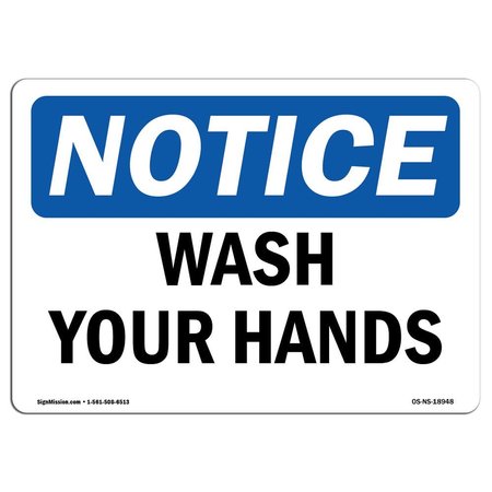 SIGNMISSION OSHA, Wash Your Hands, 5in X 3.5in, 10PK, 3.5" W, 5" L, Landscape, PK10, OS-NS-D-35-L-18948-10PK OS-NS-D-35-L-18948-10PK